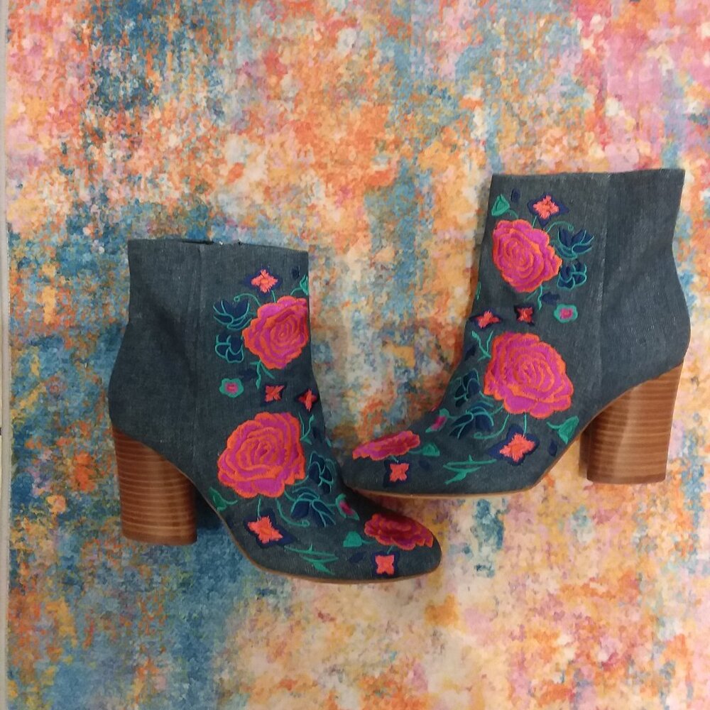 The Fix Women's Nash Denim BOHO Gypsy Embroidered Ankle Booties - Picture 3 of 5